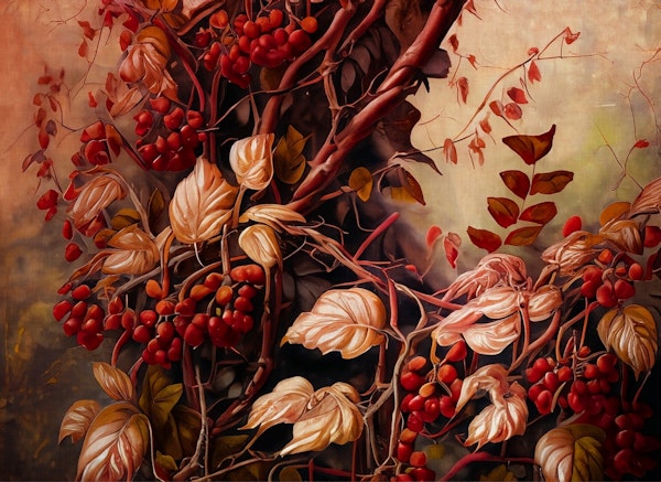 red winter leaves and berries