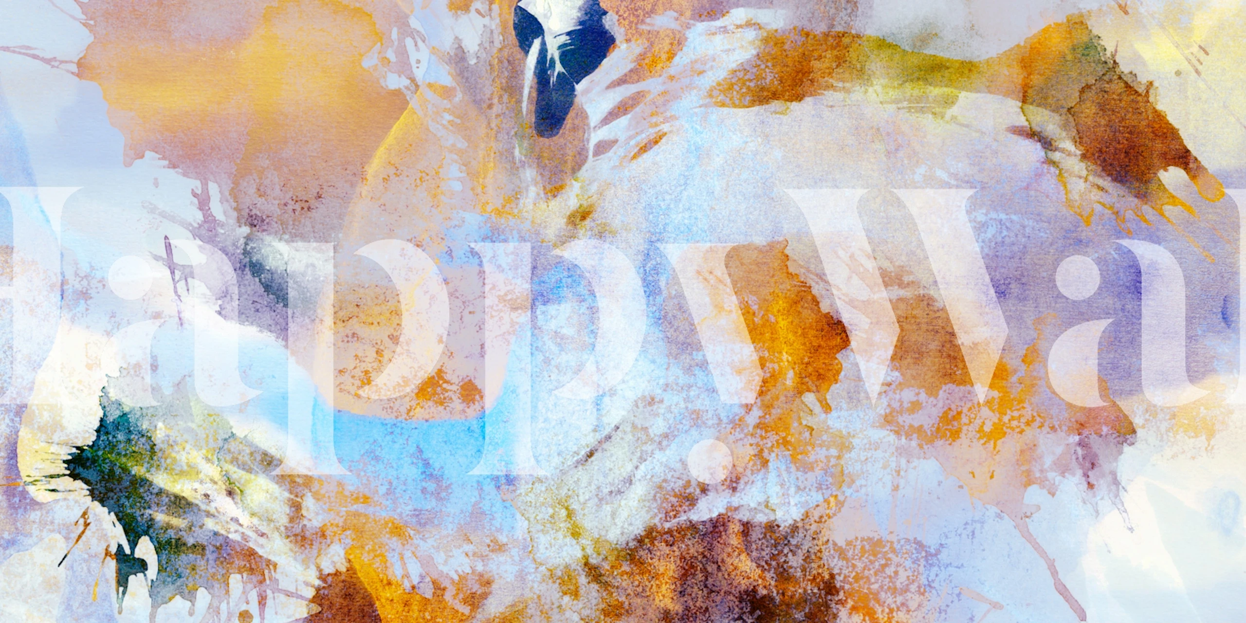 Colorful abstract pattern with splashes of orange, blue, and gold wallpaper