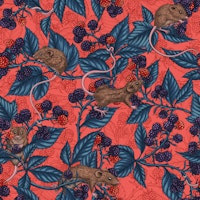 Mice and blackberries on red papiers peint