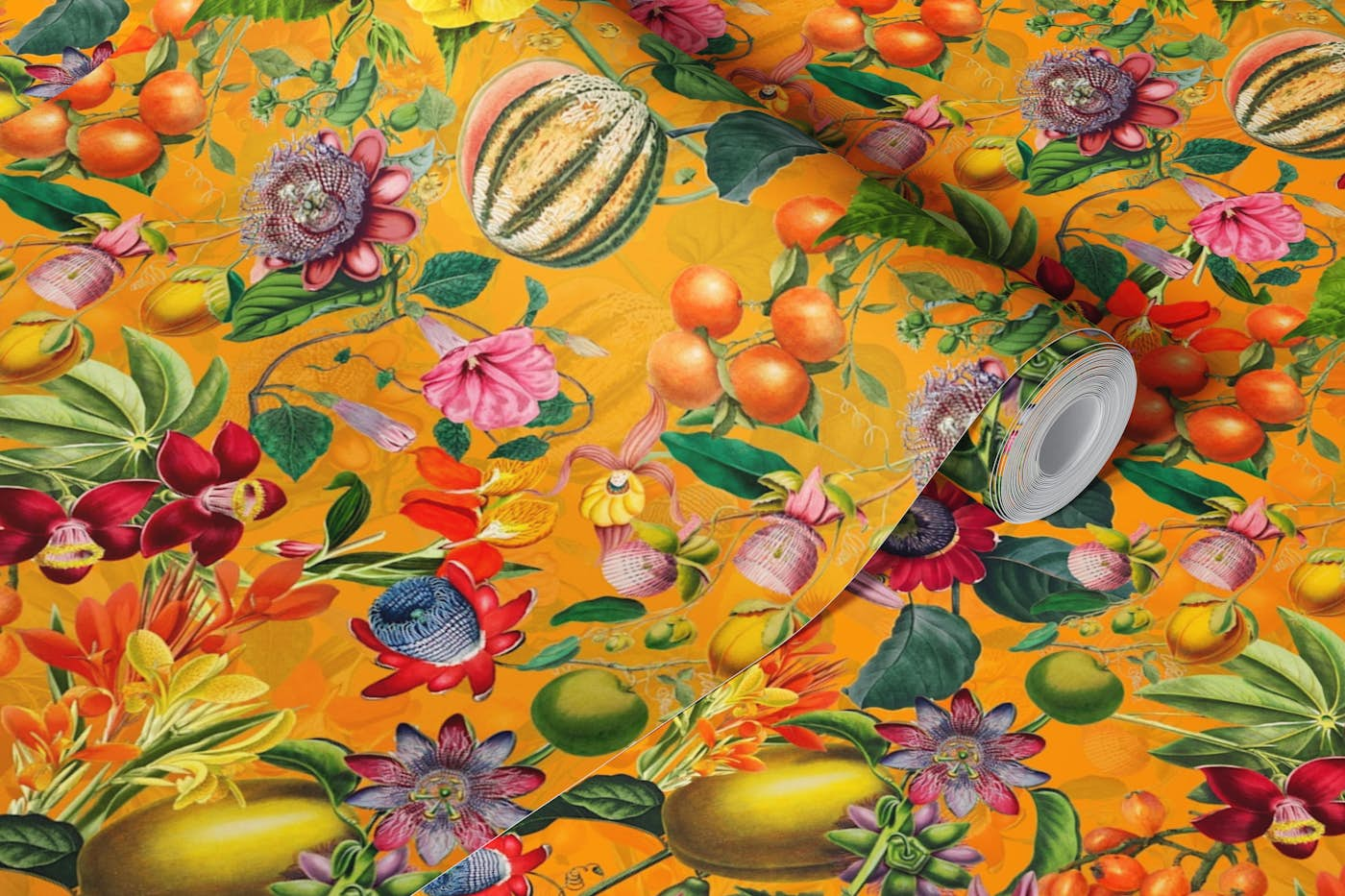 Vintage Tropical Summer Fruits Jungle wallpaper roll