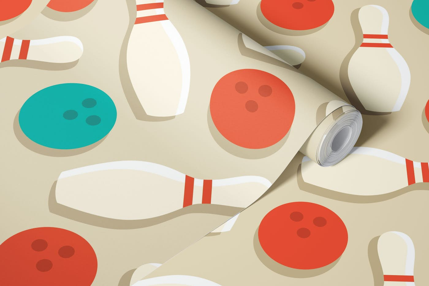 Retro bowling pins and balls pattern (2730 B) wallpaper roll