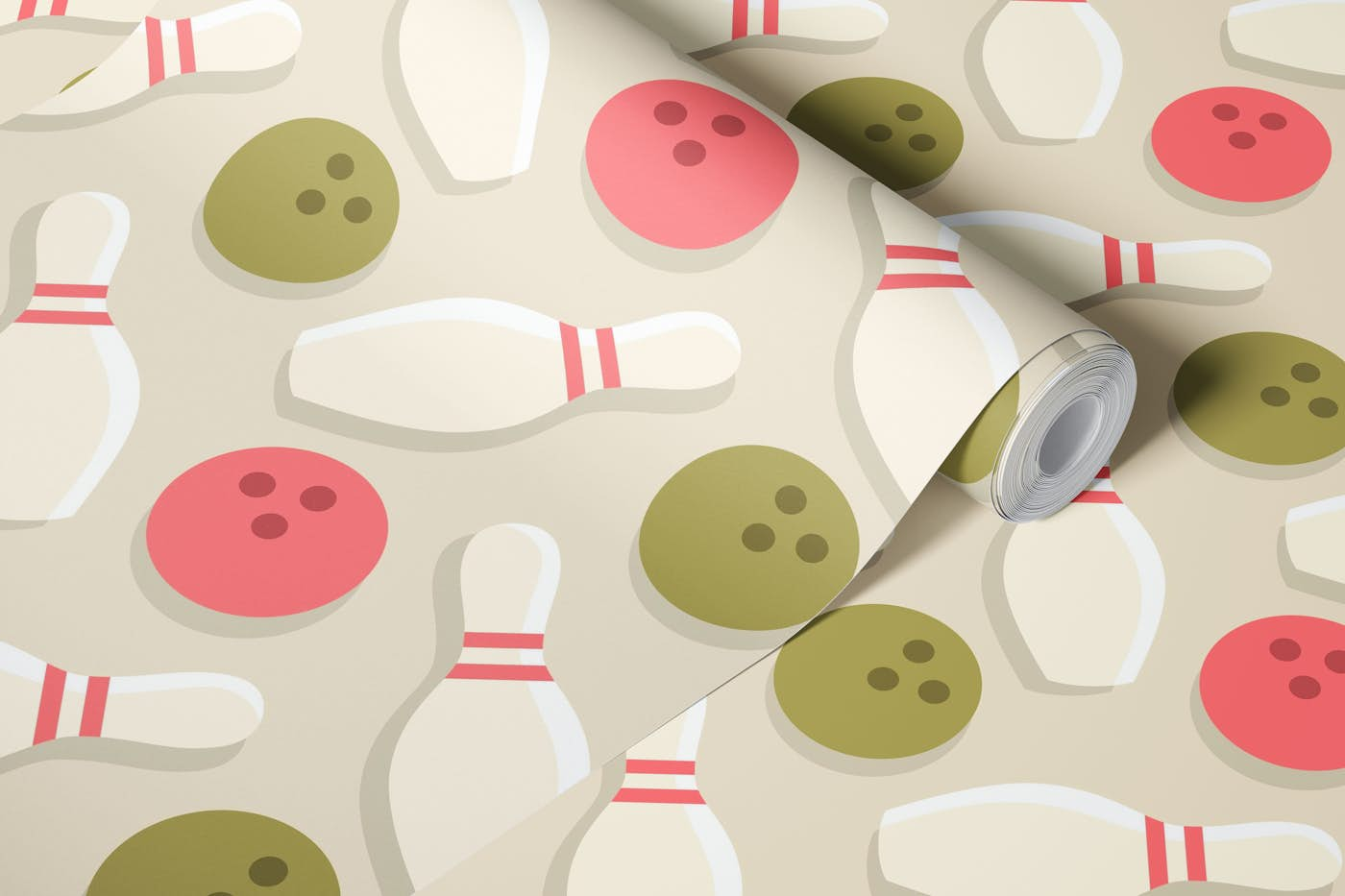 Retro bowling pins and balls pattern (2730 D) wallpaper roll