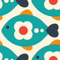 Playful retro fishes, teal (2750C) tapete