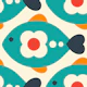 Playful retro fishes, teal (2750C)