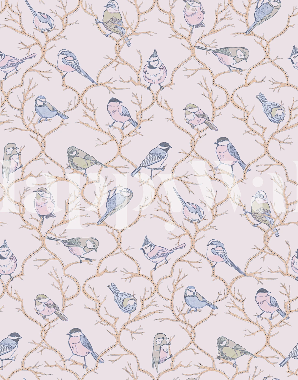 Tapeta Garden Birds izložena u sobi