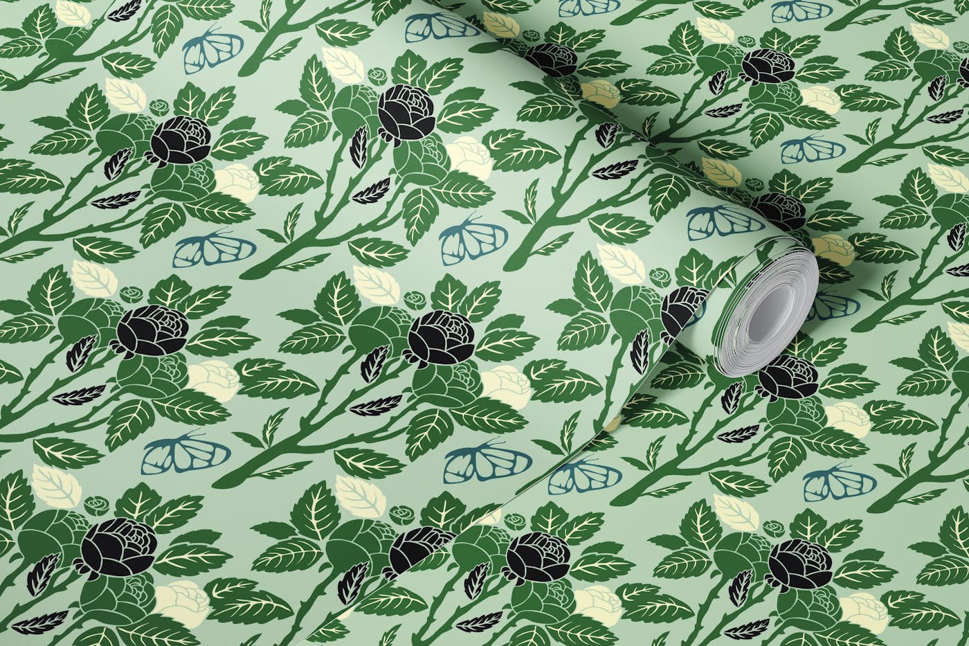 Art deco rose garden wallpaper roll