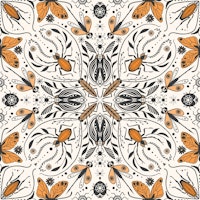 Bugs  on black, orange and off white tapete