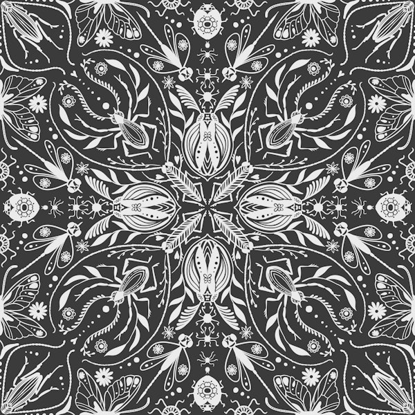 Bugs, off white on black