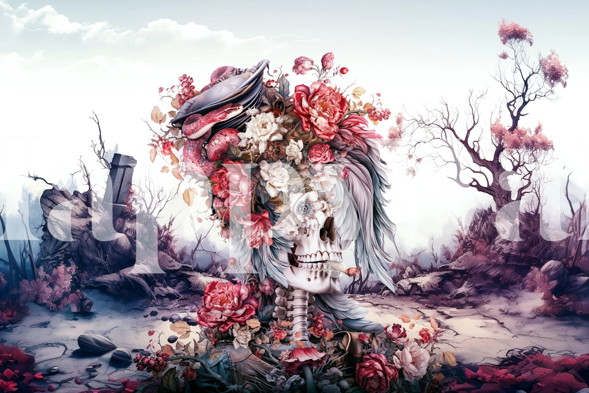 Surreal Farewell wallpaper displayed in a room