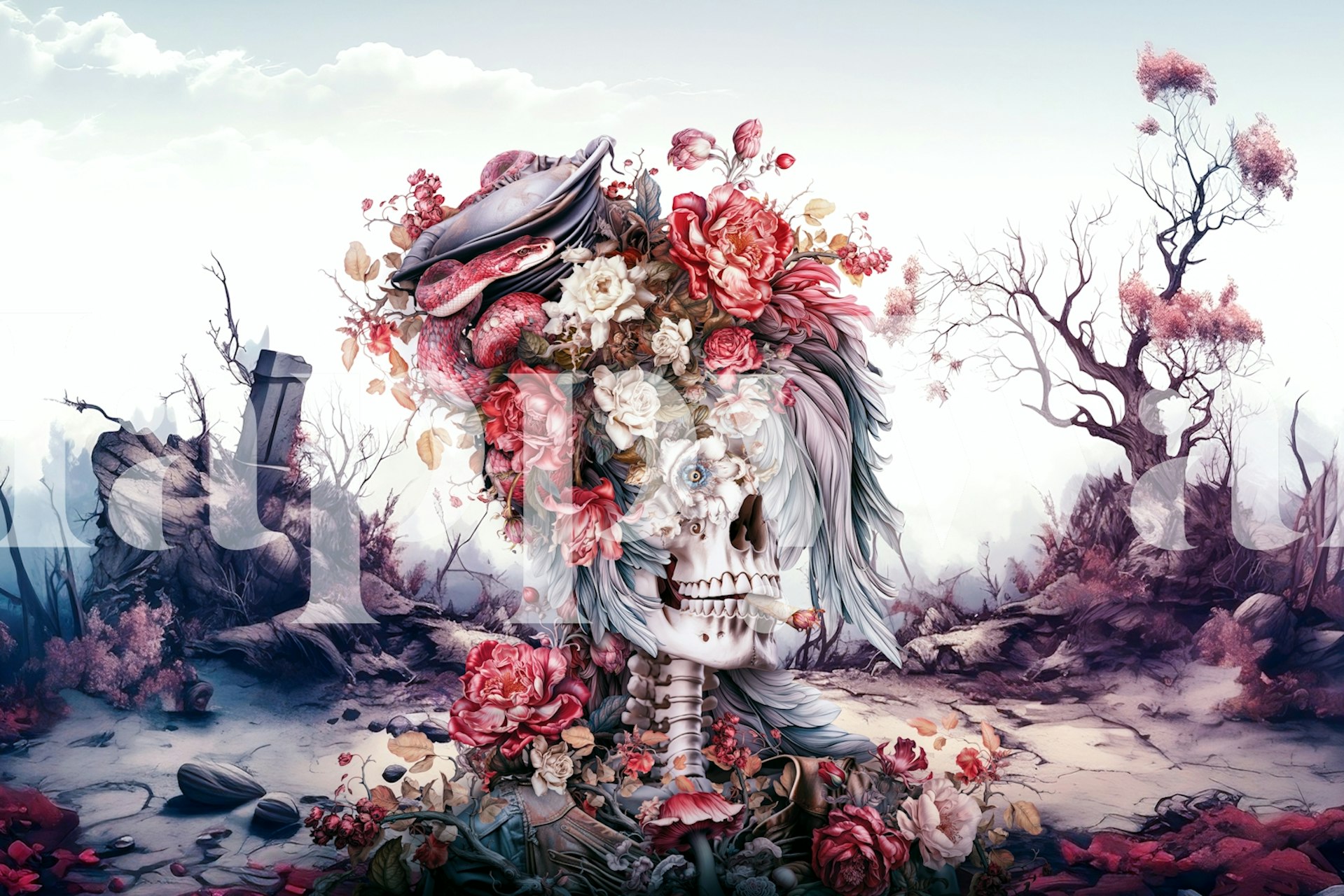 Surreal Farewell wallpaper displayed in a room