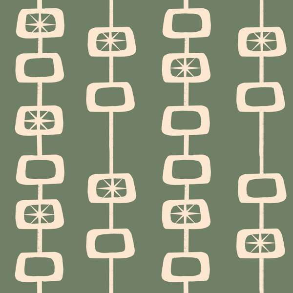 Mid Century Atomic Orbs Grey Green Linen