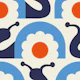 Retro snails with flowers, blue orange (2754A)