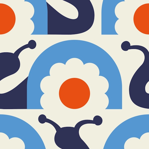 Retro snails with flowers, blue orange (2754A)