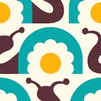 Retro snails with flowers, turquoise yellow (2754B) ταπετσαρία