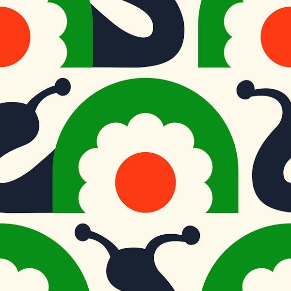 Retro snails with flowers, green (2754D)