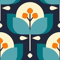 Scandinavian geometric flowers pattern, blue (2756A) papiers peint