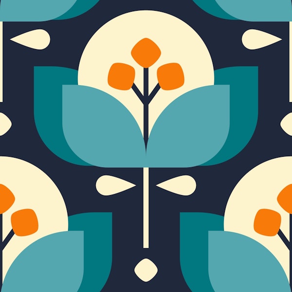 Scandinavian geometric flowers pattern, blue (2756A)
