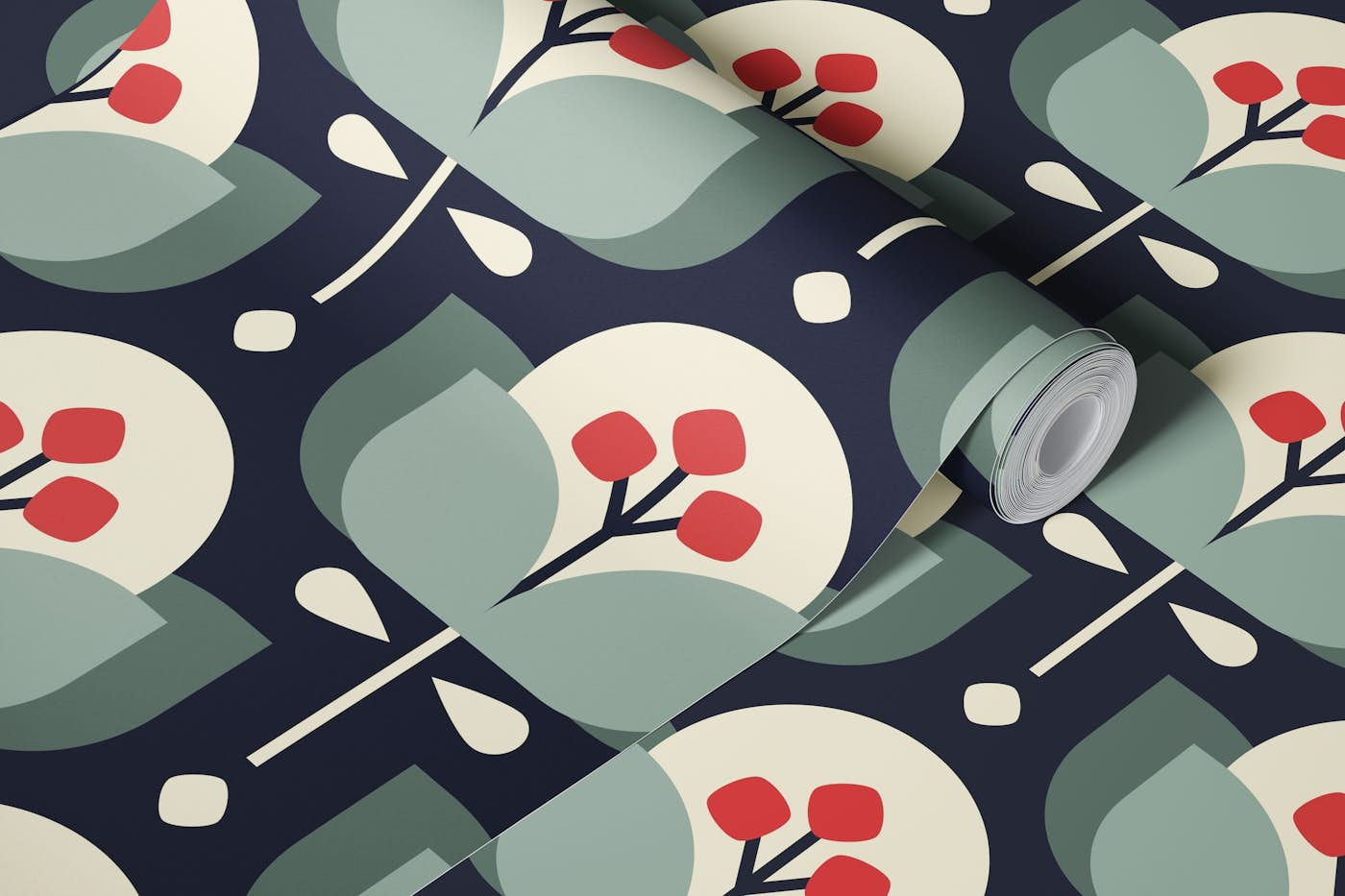 Scandinavian geometric flowers pattern, grey (2756C) wallpaper roll