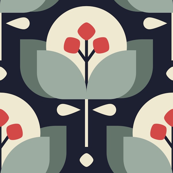 Scandinavian geometric flowers pattern, grey (2756C)