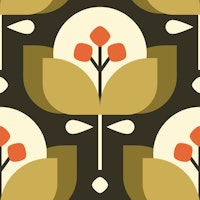 Scandinavian geometric flowers pattern, khaki green (2756D) papiers peint