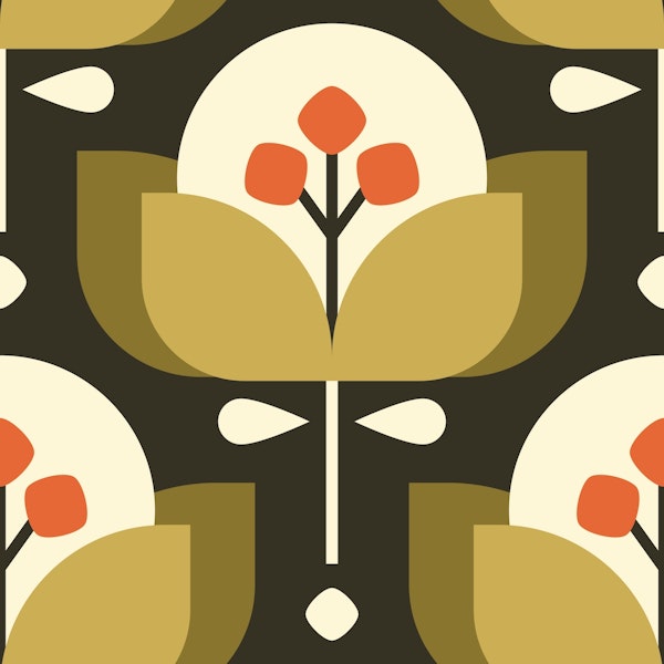 Scandi geometric flowers pattern khaki green