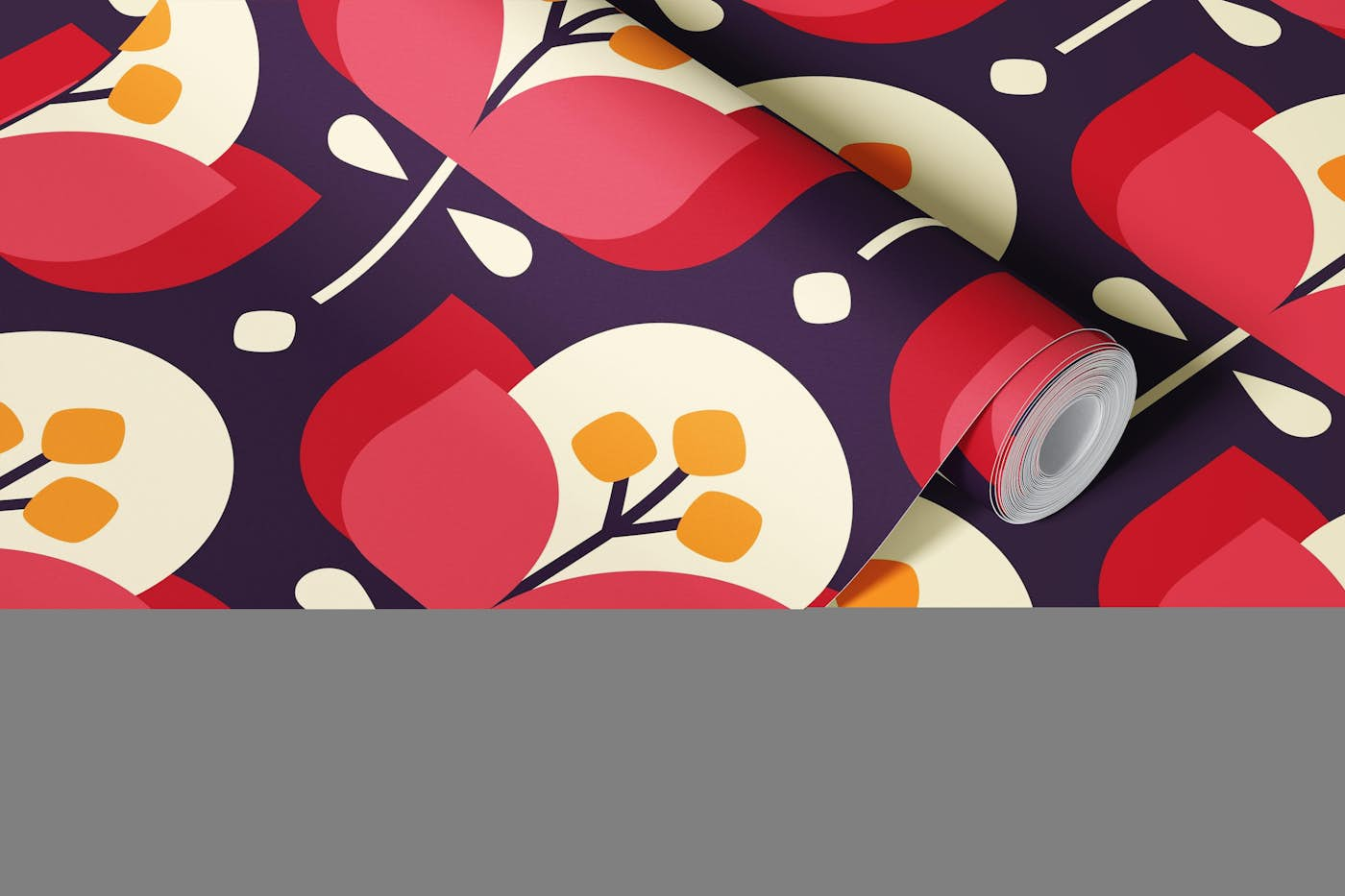 Scandinavian geometric flowers pattern, red (2756E) wallpaper roll