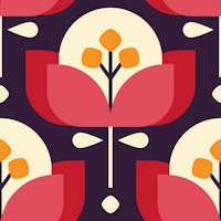 Scandinavian geometric flowers pattern, red (2756E) papiers peint