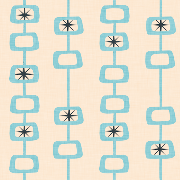 Mid Century Atomic Orbs Linen Blue