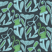 Modern Retro Boho Bold Floral on Blue and Greens behang