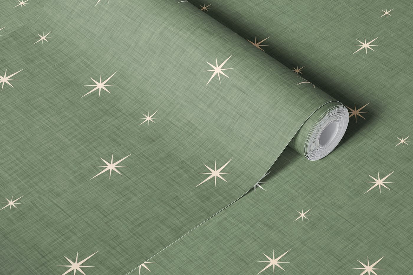 Mid Century Starburst Dark Sage wallpaper roll