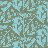 Modern Retro Boho Bold Floral Blue Sage behang