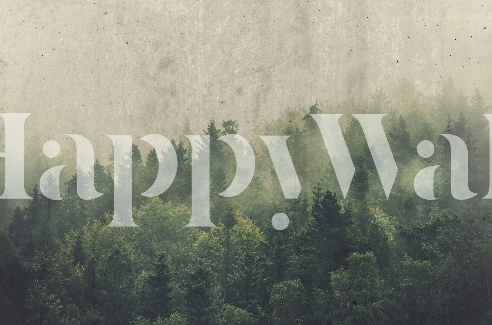 Misty forest wall mural with gradient of green and gray