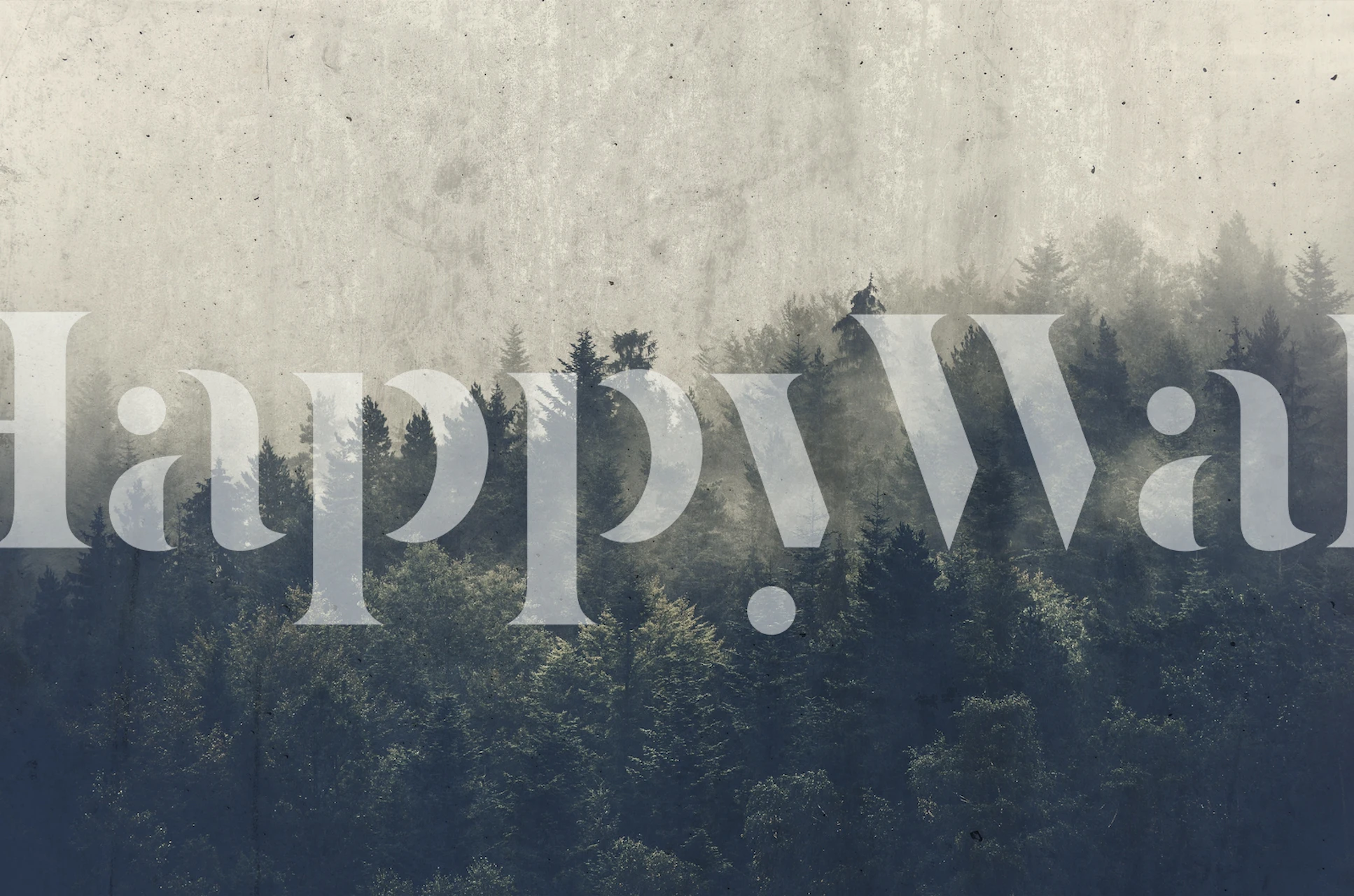 Carta da parati foresta nebbiosa con sfumature di verde scuro e grigio, che creano un'atmosfera serena e misteriosa.