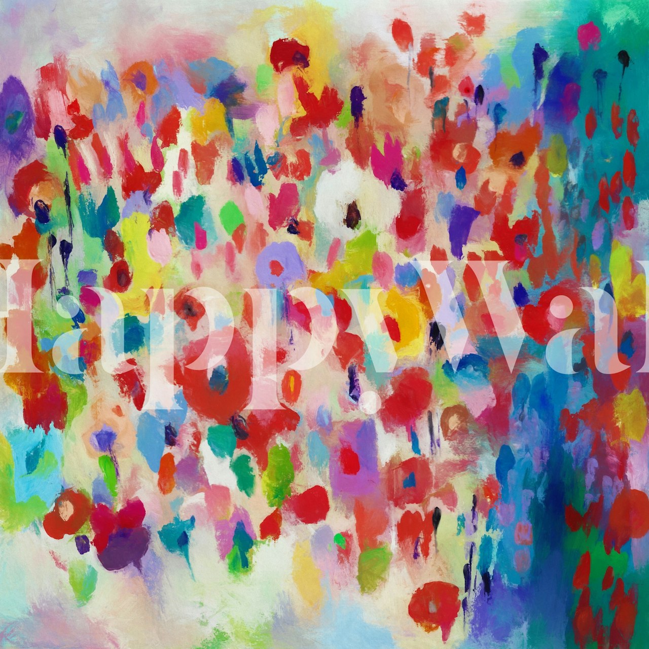 Abstract spring garden with colorful watercolor flowers wall mural