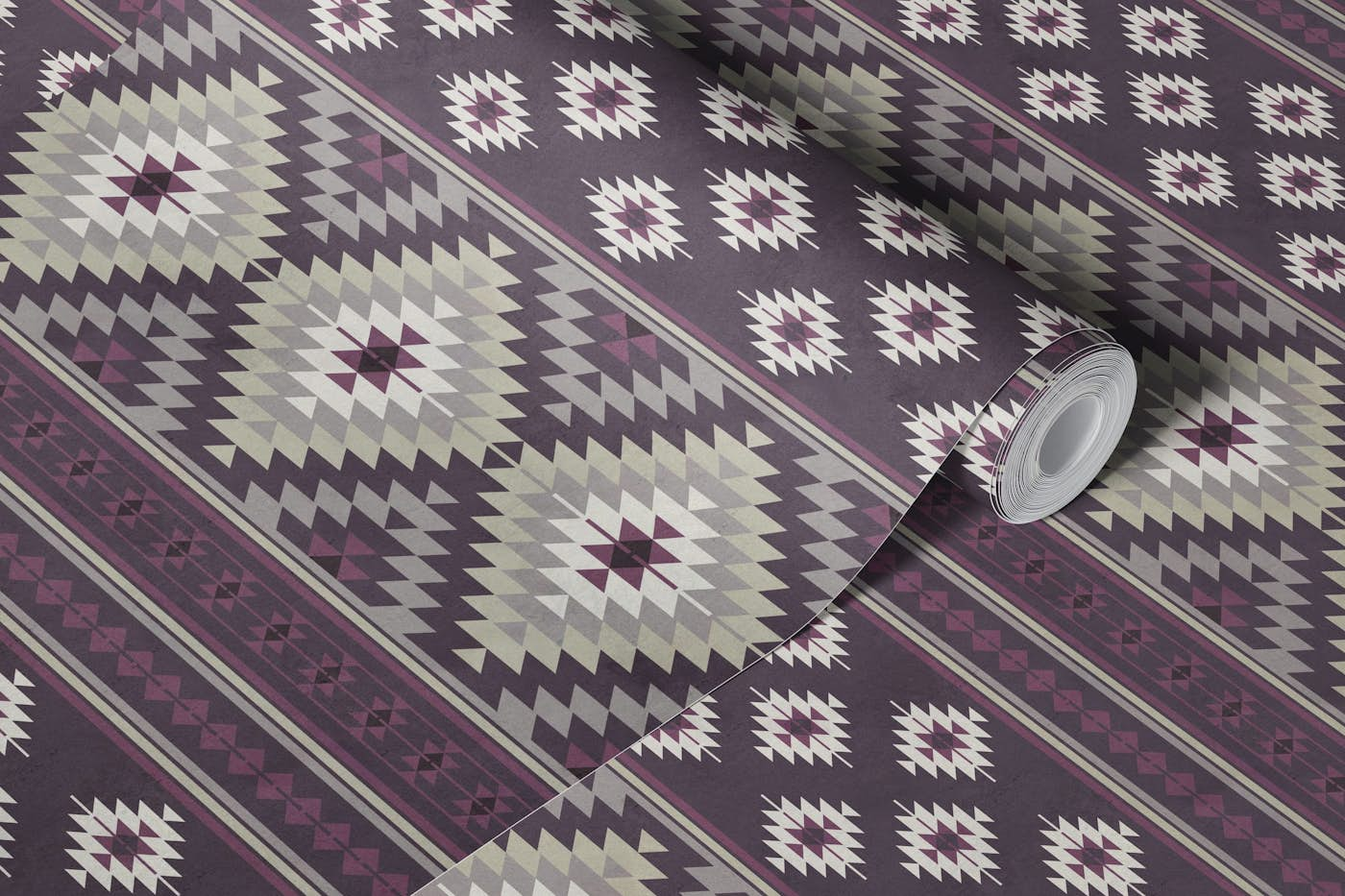 Kilim stripes in plum beige wallpaper roll