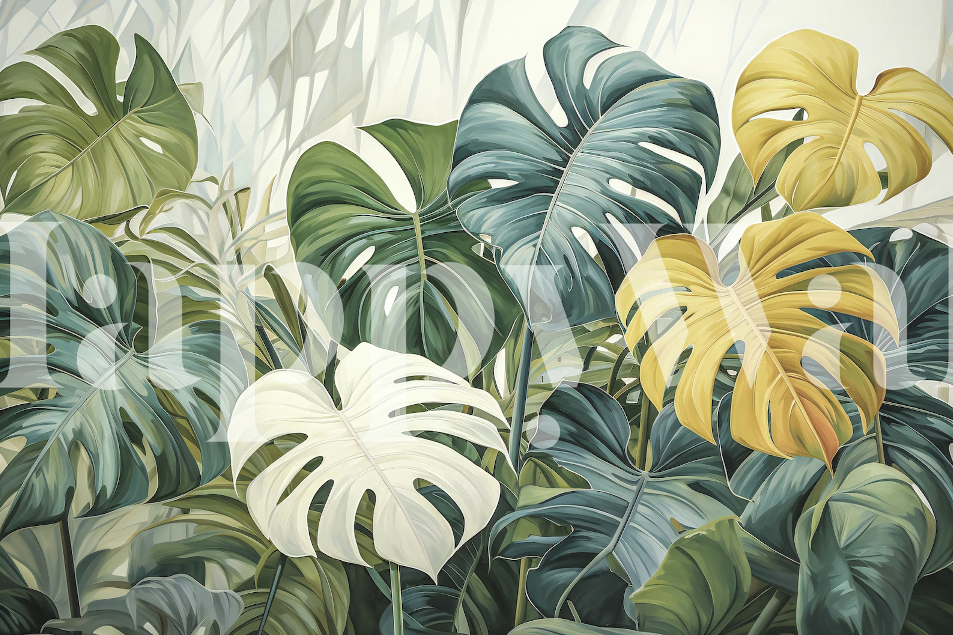 Monstera leaf wallpaper in a modern room