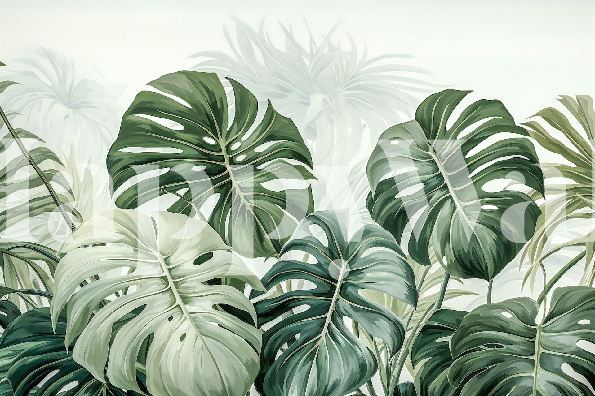 Tropical green leaves with varying shades of green wallpaper