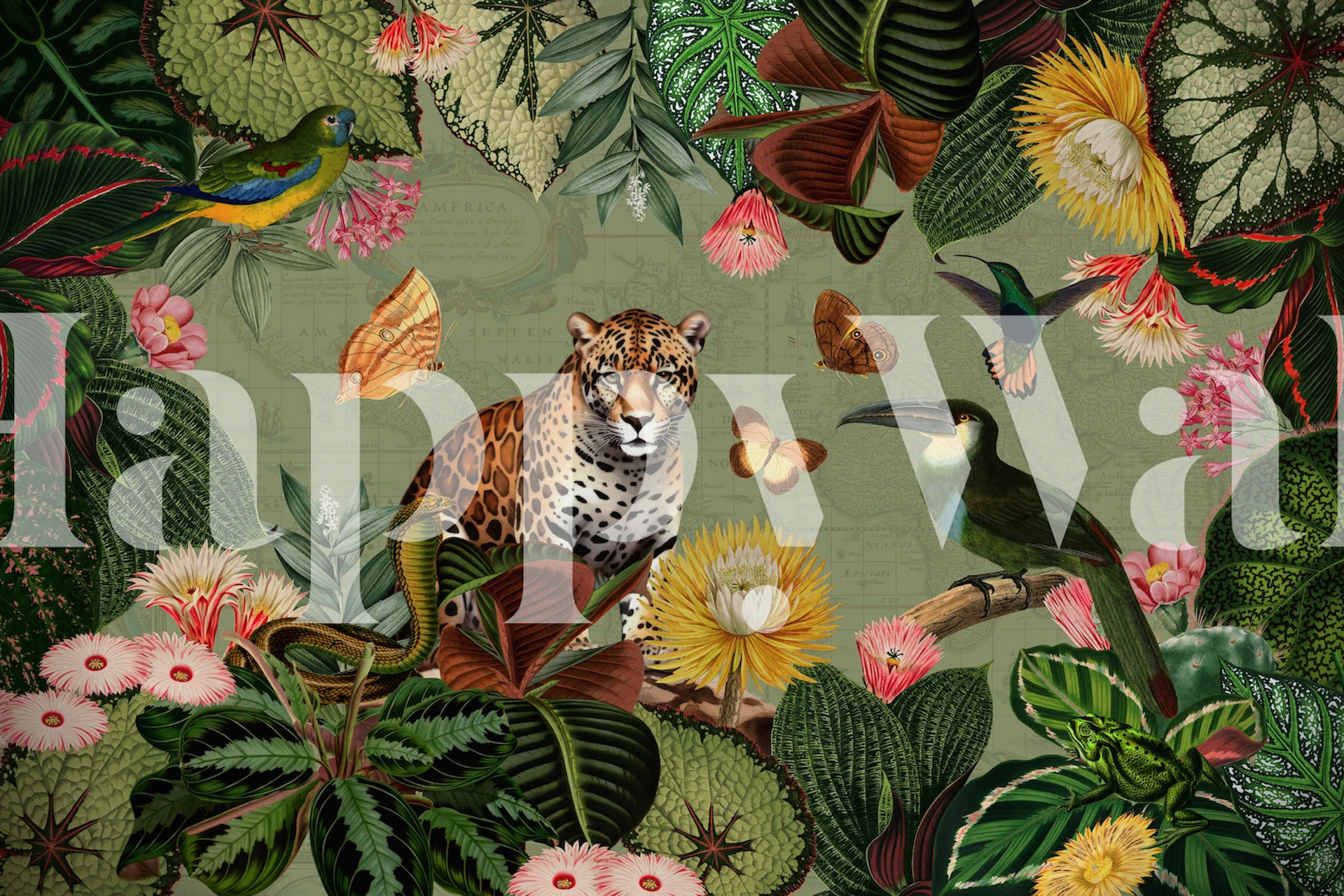 Nostalgic Exotic Jungle Landscape tapet i et rom