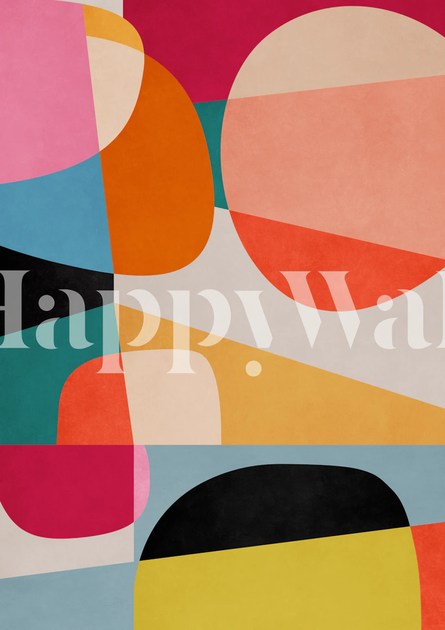 Colorful abstract geometric shapes in pink, orange, blue, and black wallpaper