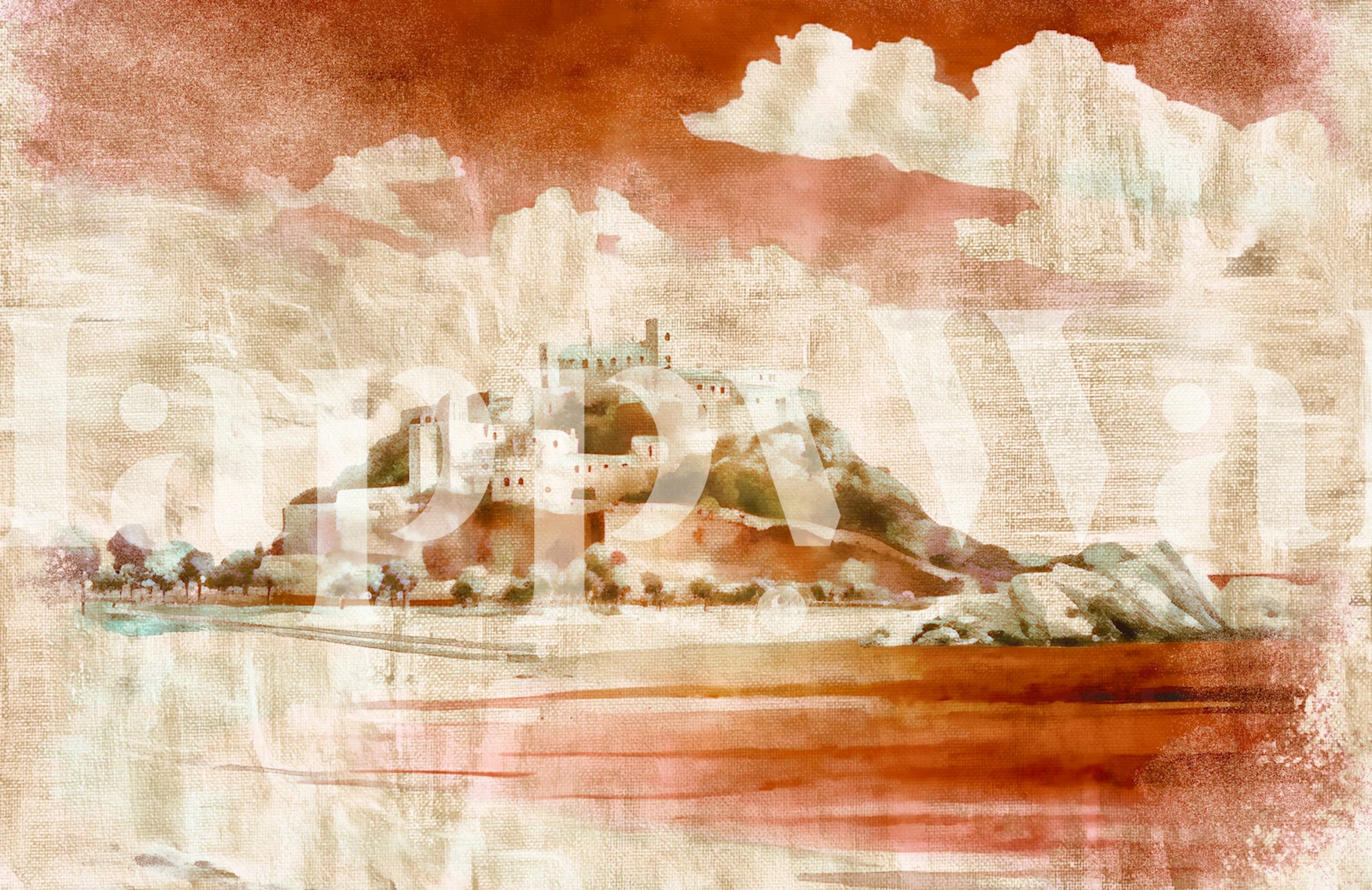 Watercolor painting of an Italian landscape with soft tones. wallpaper