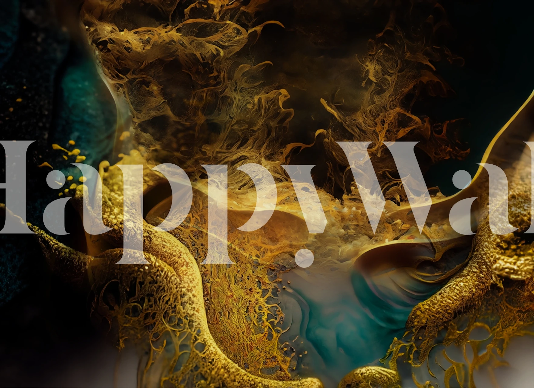 Golden fluid abstract patterns with dark background wallpaper