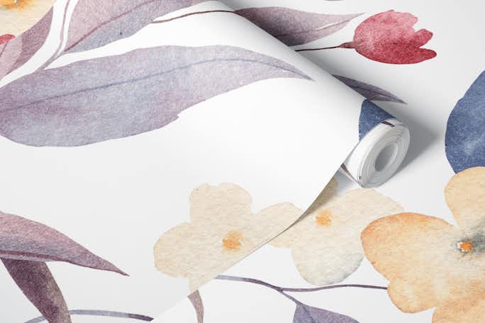 Floral watercolor borderwallpaper roll