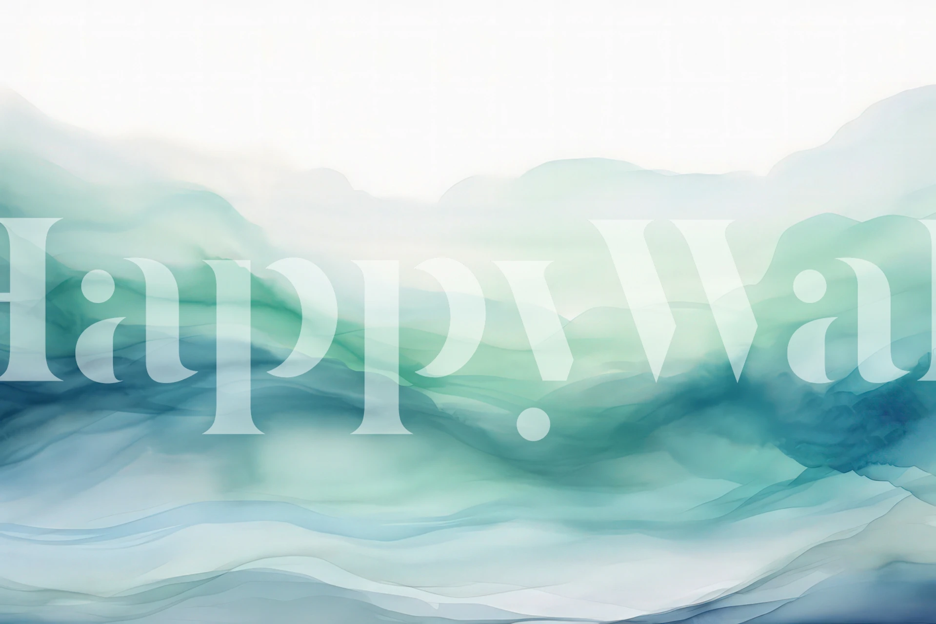 Akvarelmaleri af bølgende bakker i dæmpede grønne og blå farver, der skaber et drømmende landskabsvægmaleri.