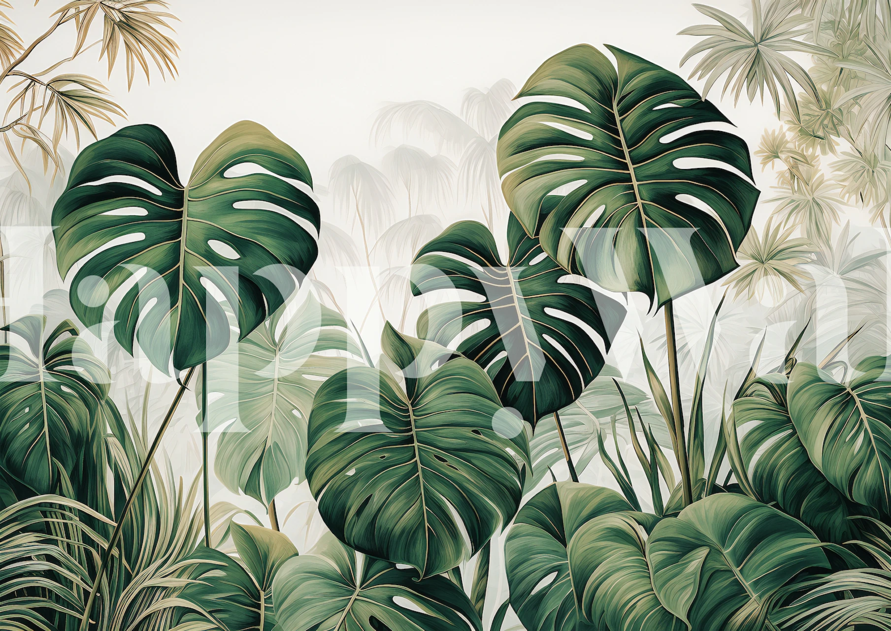 Carta da parati Forest Finesse con foglie verdi lussureggianti