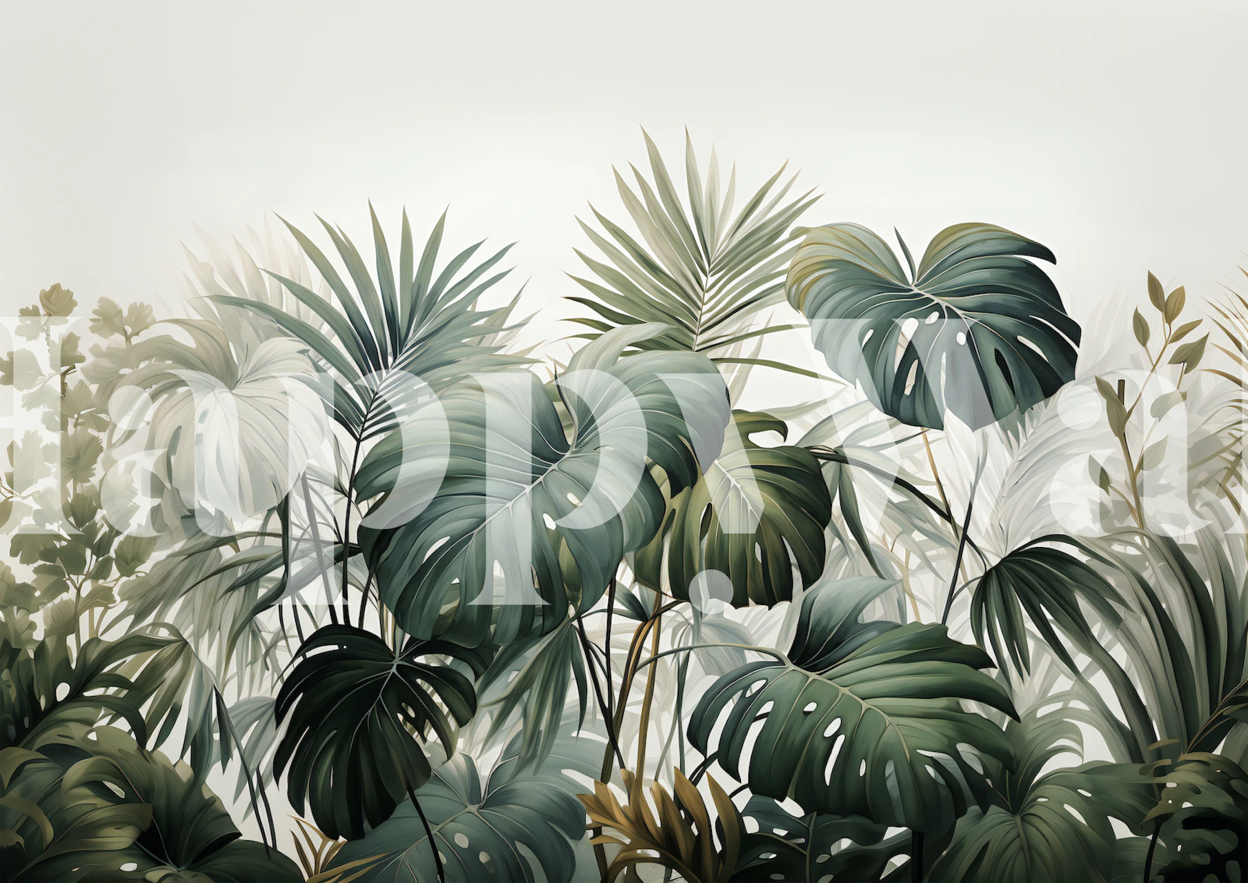 Papel tapiz Tropical Tendril con hojas verdes exuberantes