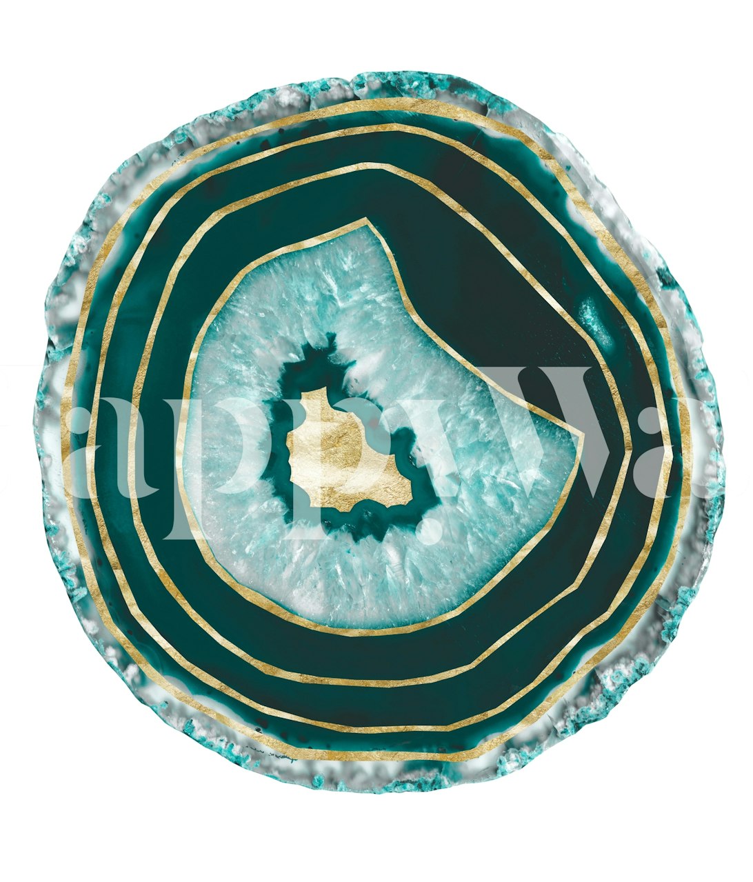Teal agate slice with gold foil accents wallpaper