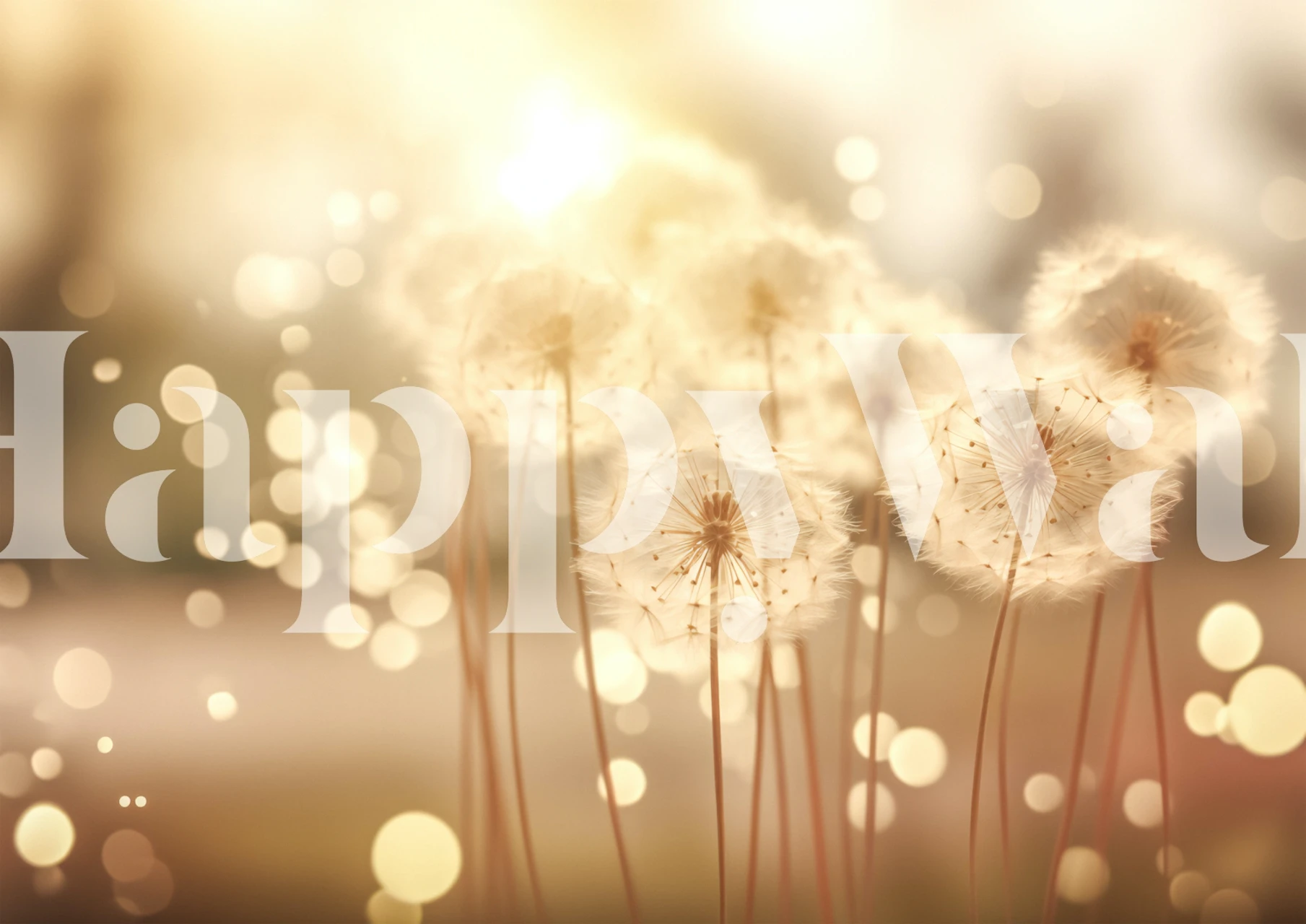 Dandelion floral wallpaper in soft neutral colors