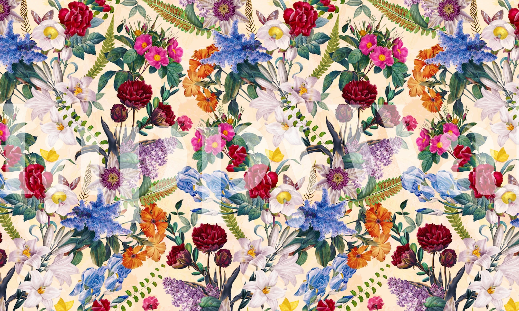 Vibrant floral wallpaper in a room setting