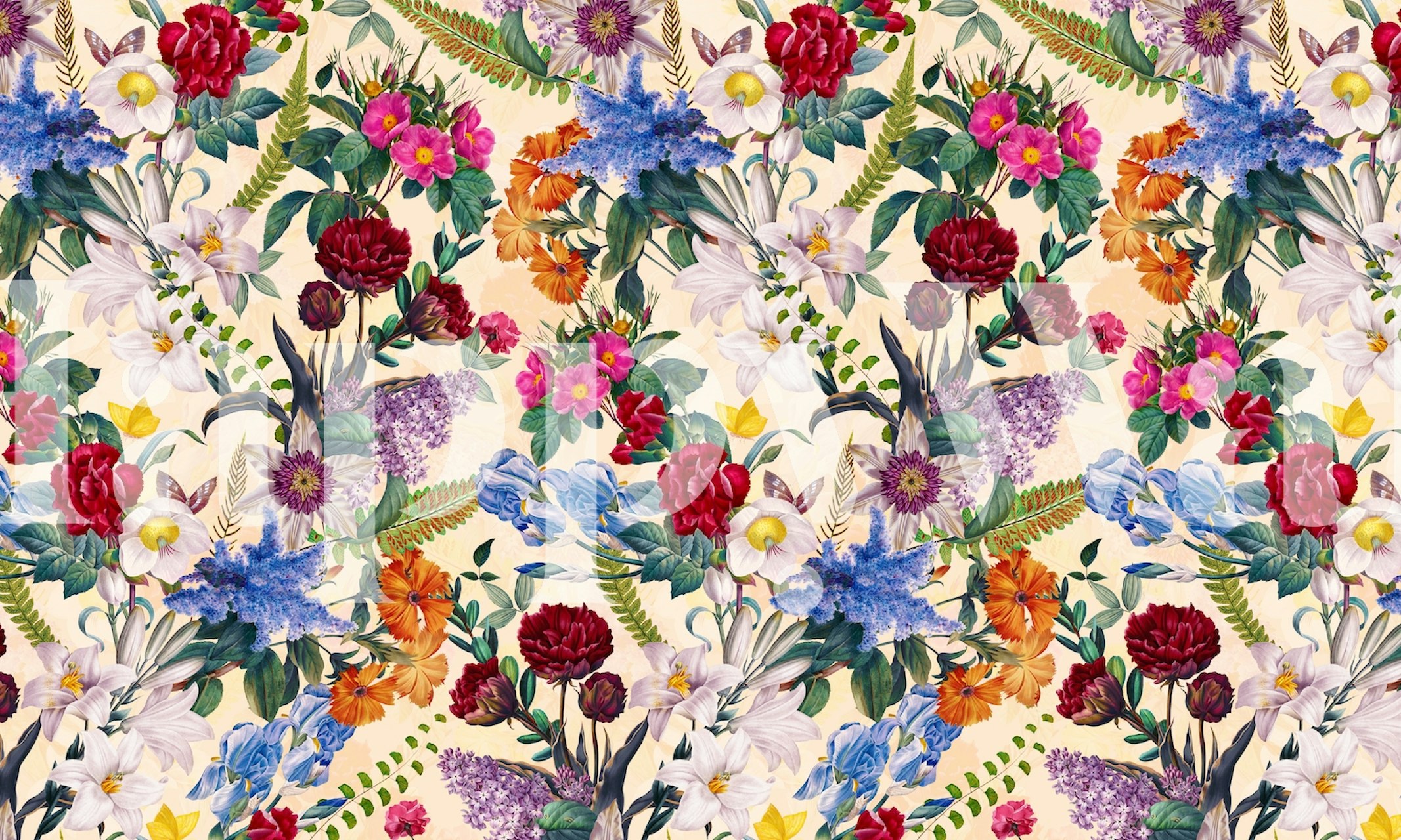 Vibrant floral wallpaper in a room setting