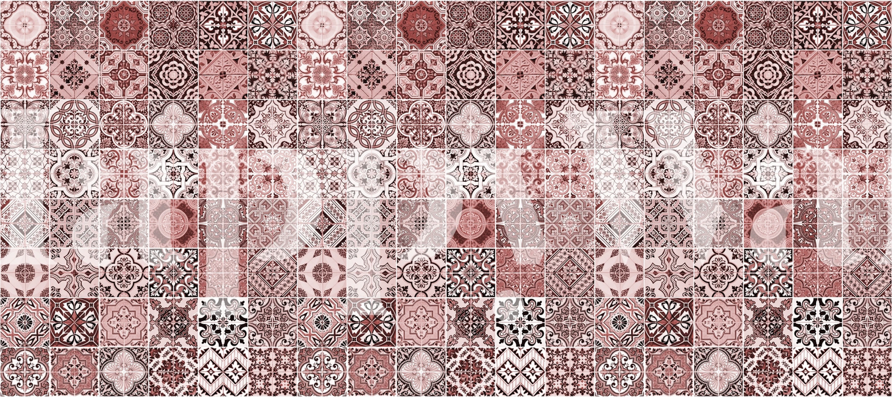 Intricate red and white tile patterns wallpaper